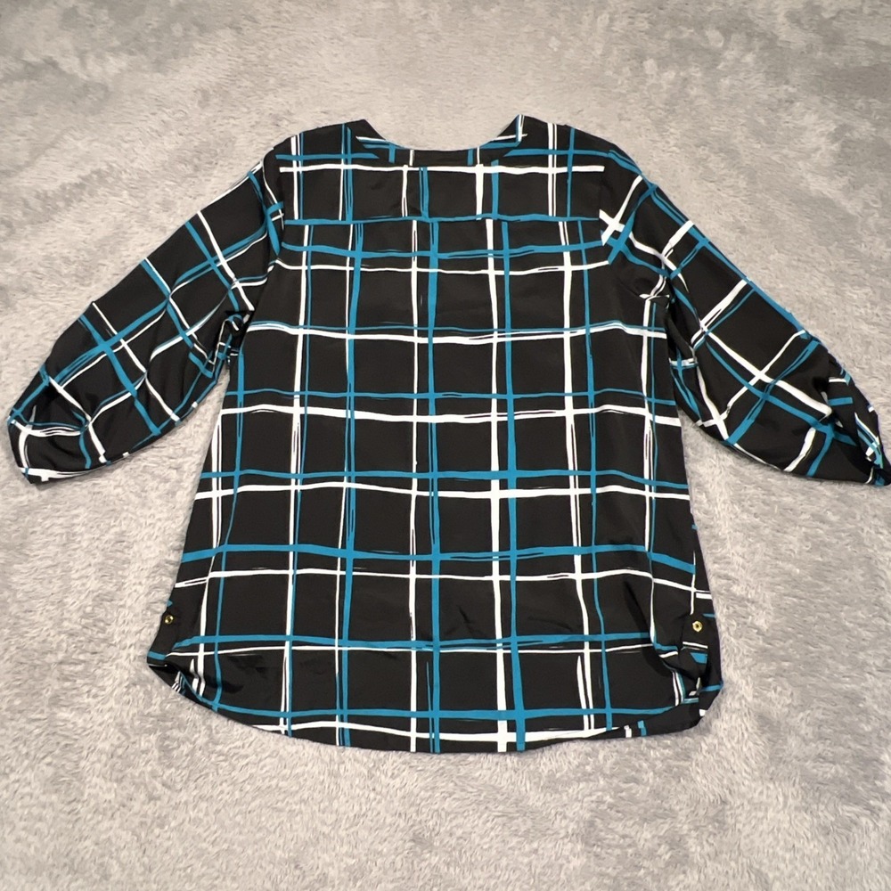 AVENUE Top Button 3/4 Sleeve Roll Tab Geometric Check‎ Women's 14/16 - Picture 2 of 13